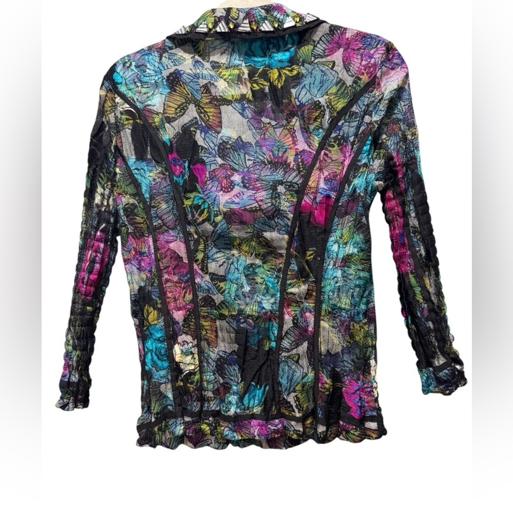 Alberto Makali Multicolor Butterfly Mesh Jacket Top Size L Vintage Designer - Picture 7 of 13